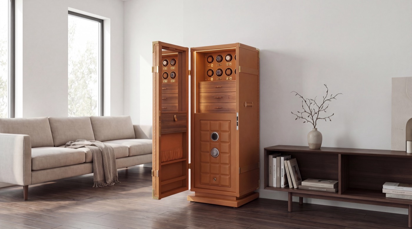Kronberg Collection Grand Cabinet in saddle leather with integrated vault