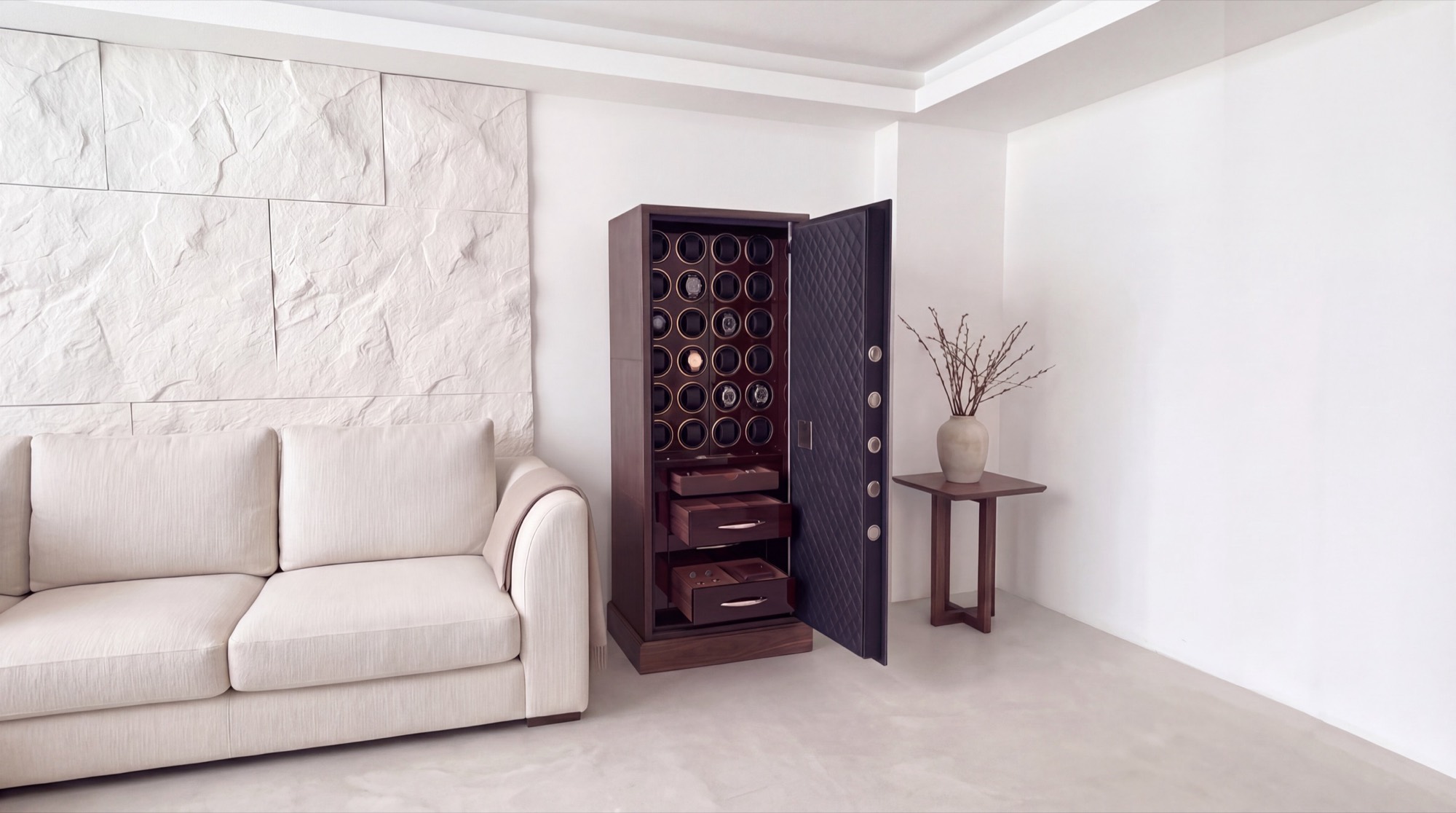 Kronberg Collection watch safe with winders, built into a private living room in Switzerland